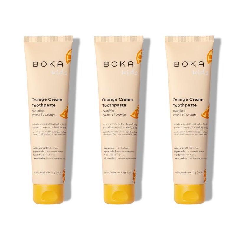 Boka Fluoride Free Toothpaste Nano Hydroxyapatite Toothpaste Orange Cream Flavor 4 oz 3Pk US Manufactured